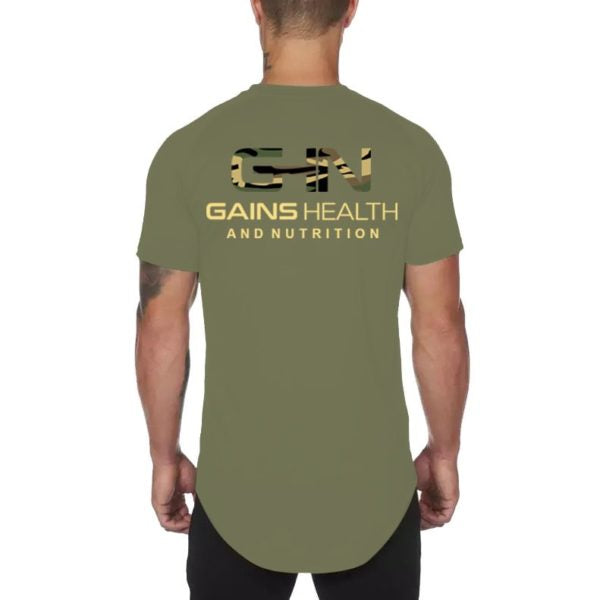 GHN - Tshirt Green Camo Logo - GAINS HEALTH AND NUTRITION